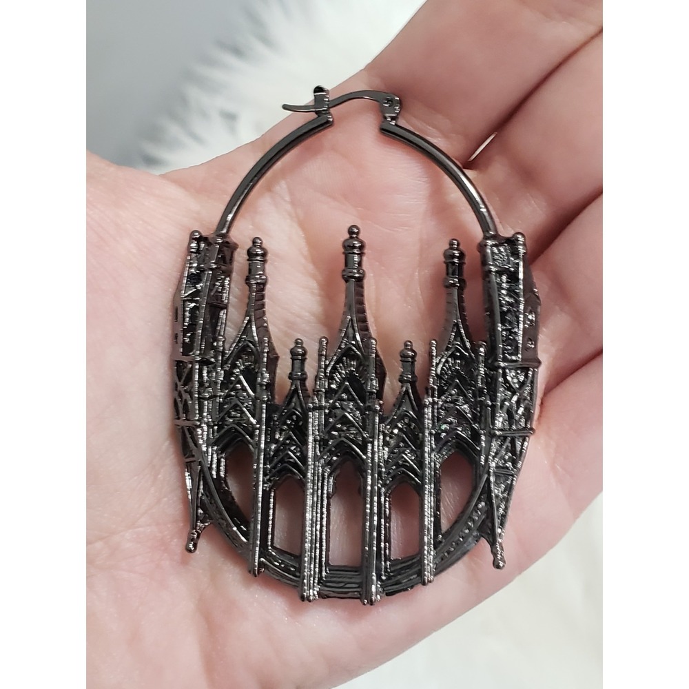 Killstar Eternal Chamber Earring Gunmetal Goth Alternative Cemetery Castle - Picture 3 of 4